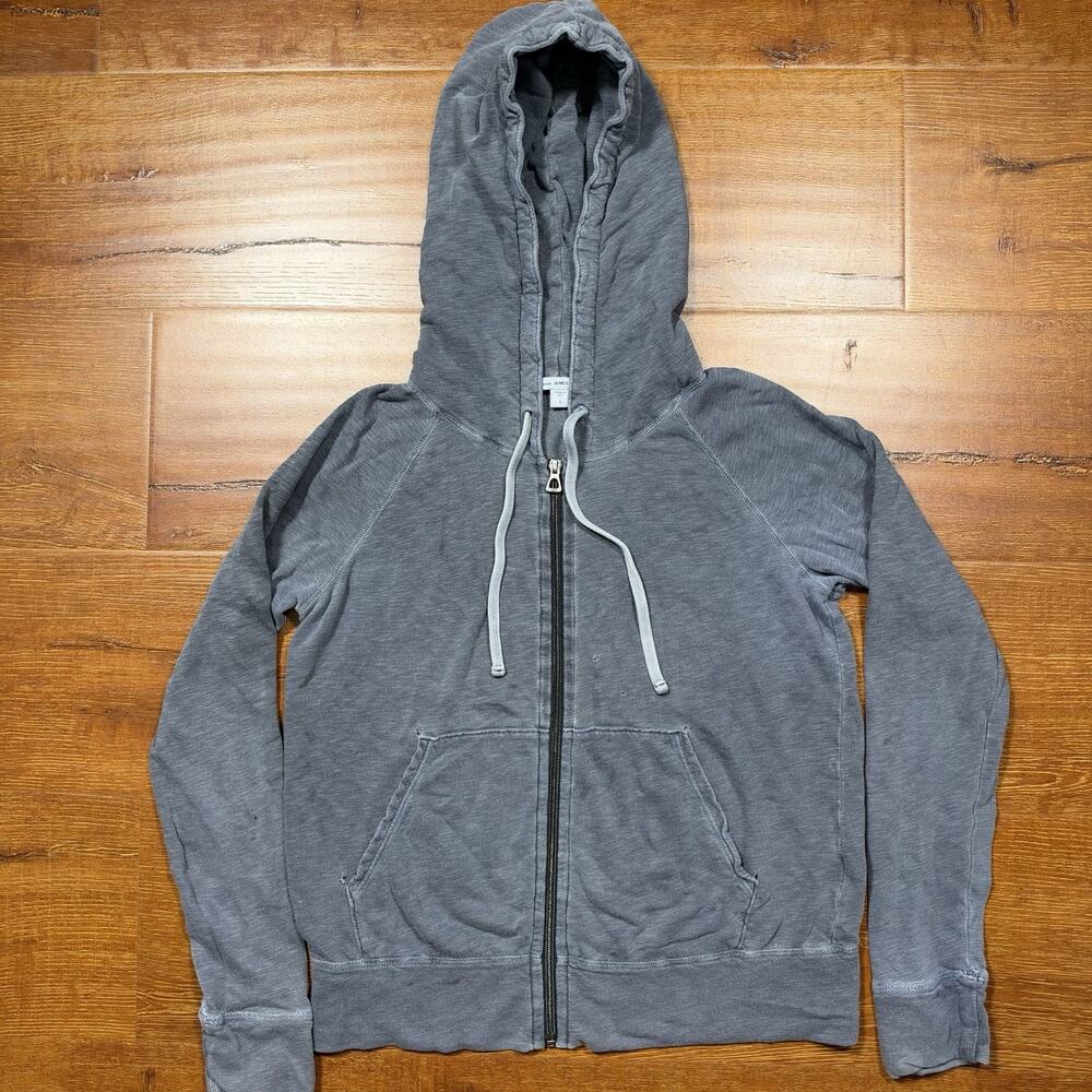 James Perse Hoodie Sweater Womens 1 S Gray Full Zip Sweatshirt Cotton USA Alt